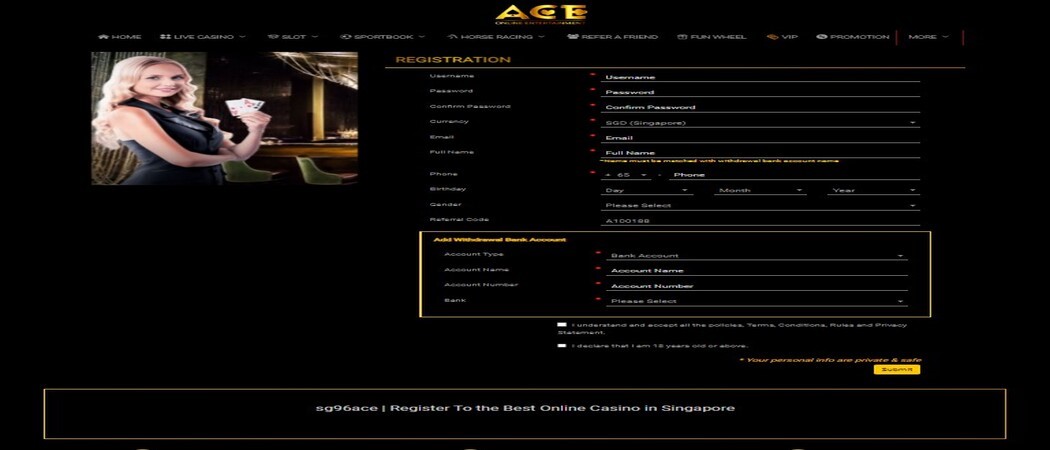 96Ace Singapore Online Casino Free Registration